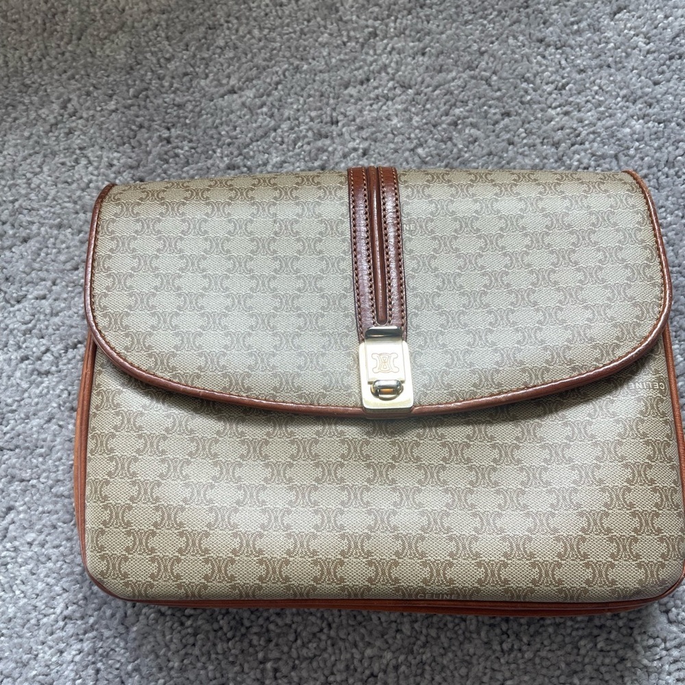 Vintage Celine White macadam print crossbody bag